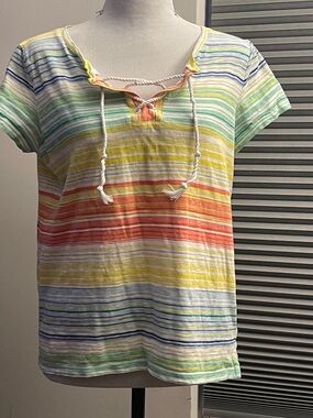 Talbots Striped Cotton Shirt with lace up top